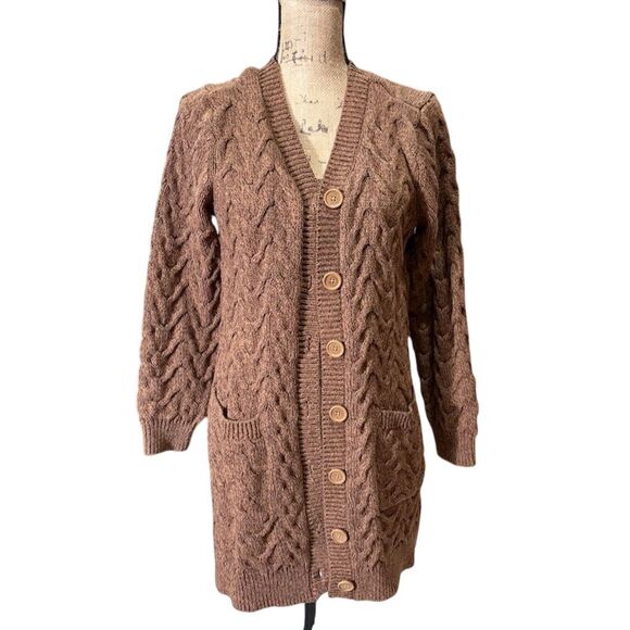 Denim&Co Sweaters - Denim & Co Women's M Brown Cable-Knit Cardigan Sweater